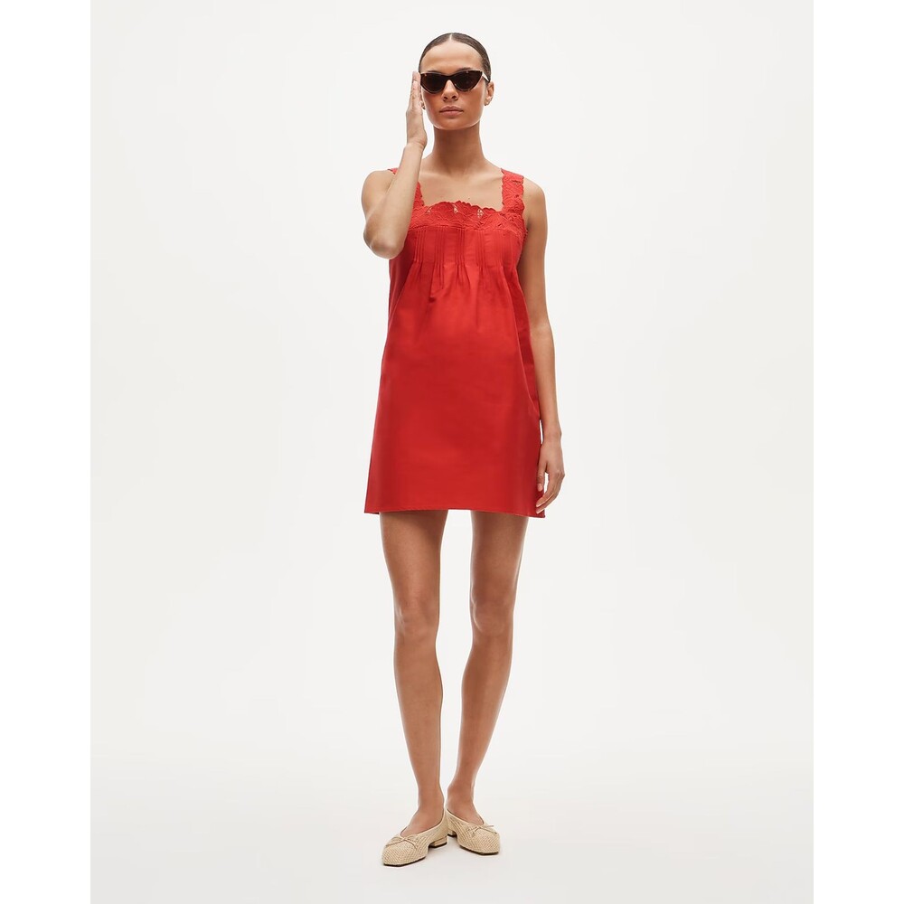 J.CREW Ondine Mini Dress In Double Cotton Poplin M Passion Rouge Cutwork NWT B85